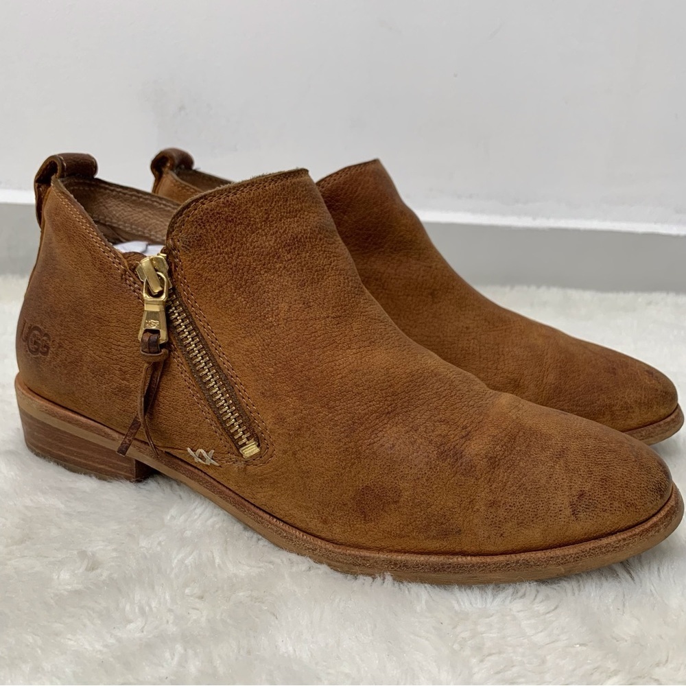 UGG 1020262 Women’s Glee Brown Leather Ankle Zip Up Bootie Boots Size 9